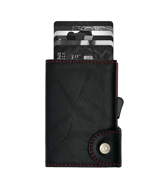 C SECURE Δερμάτινο πορτοφόλι - καρτοθήκη με προστασία RFID BLACK NERO-RED HOLDER WCH12003 Πορτοφόλια-Καρτοθήκες